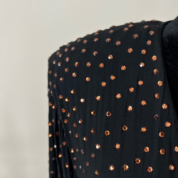 Saks Fifth Avenue Black Rhinestone Polka Dot Deep V-Neck Long Sleeve Dress - Picture 4 of 8